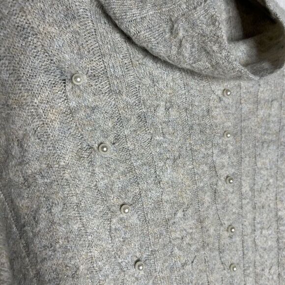 Nic + Zoe Sweater Womens Medium Gray Cable Knit Cowl Neck Pearl Embellishments‎ - Picture 6 of 14